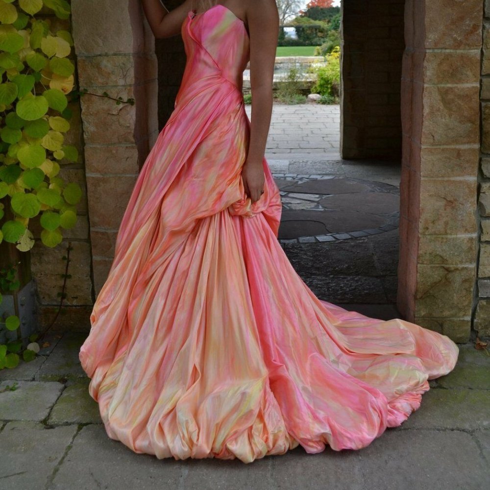 Silk Anna Maier Bohemian Wedding Dress blush Peach pink white ivory 4 6 petite - Picture 3 of 11